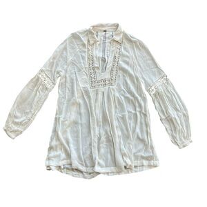 Free People Tunic V Neck Collar Oversized Crochet Dress Coverup Gauze Size Small